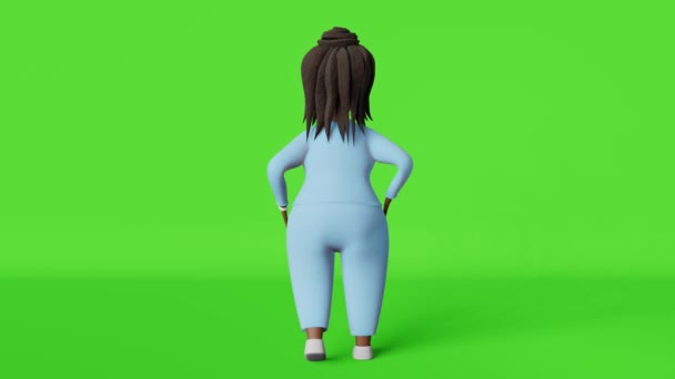 非裔美国人体形阳性女性3D动画角色竞走4K回旋视图铬钥匙 多种族加体形多样化的女孩在运动服步行周期 积极的生活方式减肥散步 — 图库视频影像