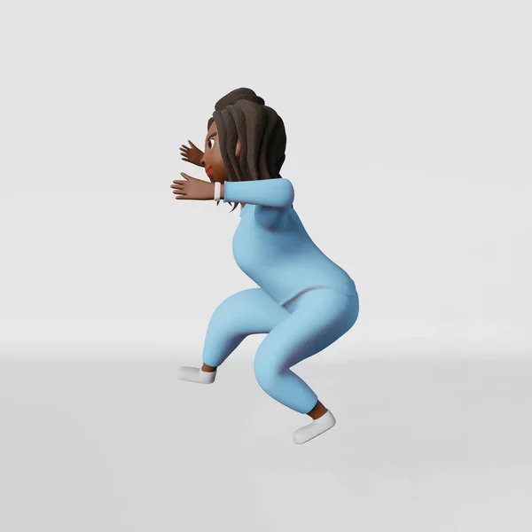 Hoppa Kämpar Afroamerikanska Kropp Positiv Kvinna Rendering Karaktär Sida Multiracial — Stockfoto