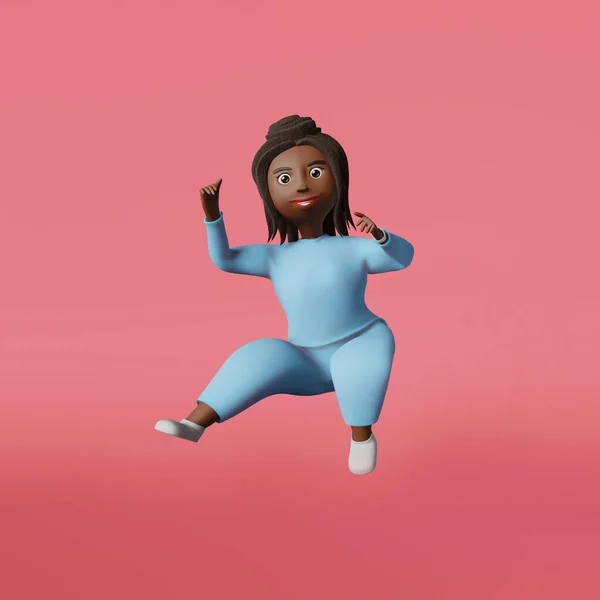 Hoppa Kämpar Afroamerikansk Kropp Positiv Kvinna Rendering Karaktär Pink Multiracial — Stockfoto