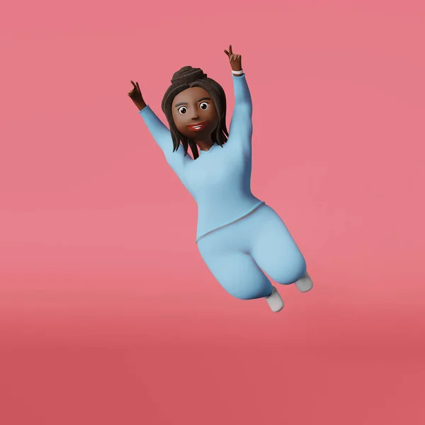 Saltando Afro Americano Feliz Corpo Mulher Positiva Renderização Personagem Multiracial — Fotografia de Stock