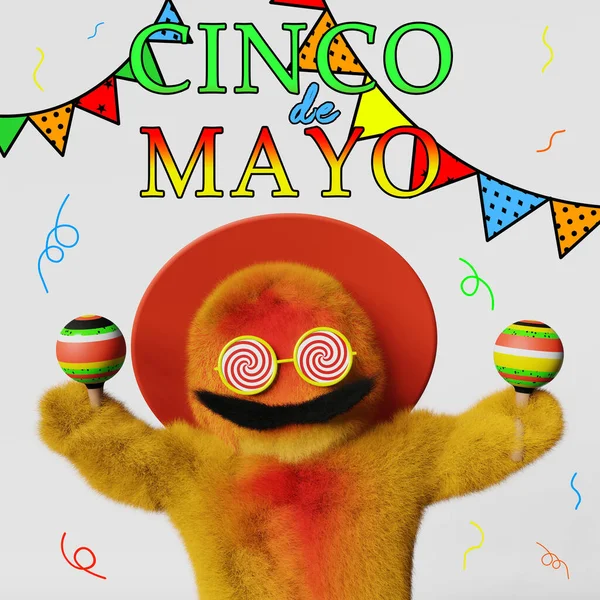 Kreativ Cinco Mayo Reklam Glad Färgglada Lurviga Yeti Mexikanska Sombrero — Stockfoto