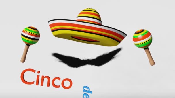 Святковий Фестиваль Cinco Mayo Святкує Маракаський Музичний Інструмент Sombrero Hat — стокове відео