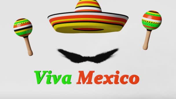 Viva Mexico Bağımsızlık Günü Boyutlu Animasyon Döngüsü Bayram Kutlaması Maracas — Stok video
