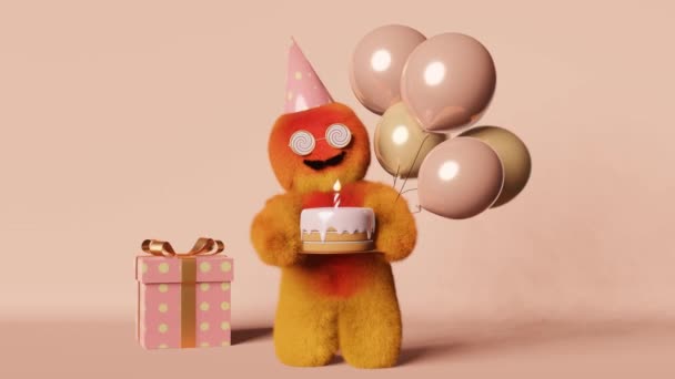 Cute Plush Furry Yeti Gift Box Animation Loop Pastel Pink — Stock Video
