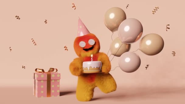 Cute Plush Furry Yeti Dancing Cake Candle Gift Box Sparkles — Stock Video