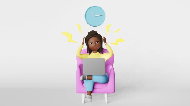 Τρόμαξα Τόνισε African American Γυναίκα Υπάλληλος Animation Βρόχο Εργασίας Φορητό — Αρχείο Βίντεο