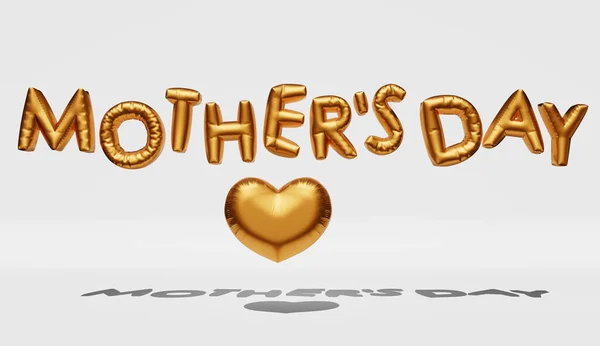 Carte Vœux Happy Mothers Day Ballons Coeur Doré Rendu Design — Photo