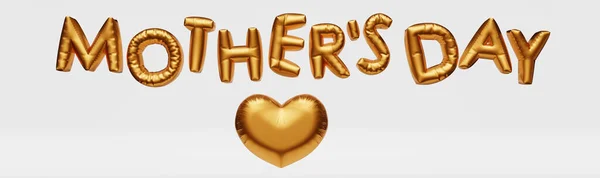 День Матери Сайт Баннер Золотое Сердце Воздушные Шары Рендеринга Дизайн — стоковое фото