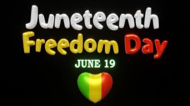 Haziran Bağımsızlık Kurtuluş Günü 19 Haziran Kurtuluş Günü 3D şişirilebilir balonlar kalp bayrağı renkleri yazılı metinler. ABD federal miras tatili Afro-Amerikan tarihi
