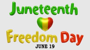 Haziran Bağımsızlık Kurtuluş Günü 19 Haziran Kurtuluş Günü 3D şişirilebilir balonlar kalp bayrağı renkleri yazılı metinler. ABD federal miras tatili Afro-Amerikan tarihi