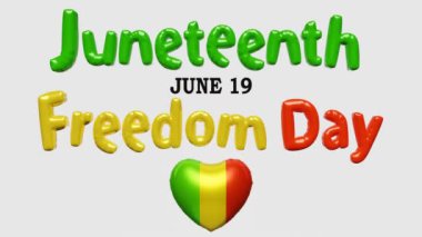 Haziran Bağımsızlık Kurtuluş Günü 19 Haziran Kurtuluş Günü 3D şişirilebilir balonlar kalp bayrağı renkleri yazılı metinler. ABD federal miras tatili Afro-Amerikan tarihi