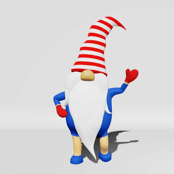 美国独立日侏儒条纹帽3D渲染 7月4日美国国旗节日贺卡广告派对横幅的设计 斯堪的纳维亚特征美国爱国象征 — 图库照片