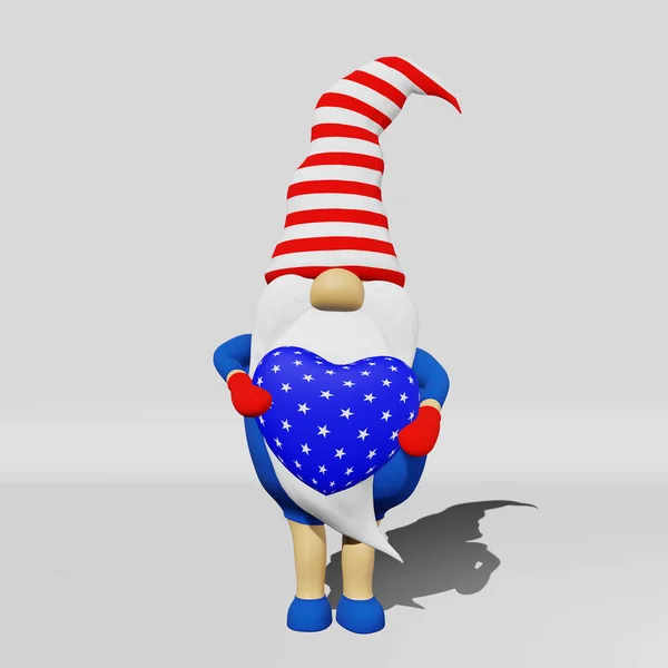 美国独立日侏儒条纹帽3D渲染 7月4日美国国旗节日贺卡广告派对横幅的设计 斯堪的纳维亚特征美国爱国象征 — 图库照片