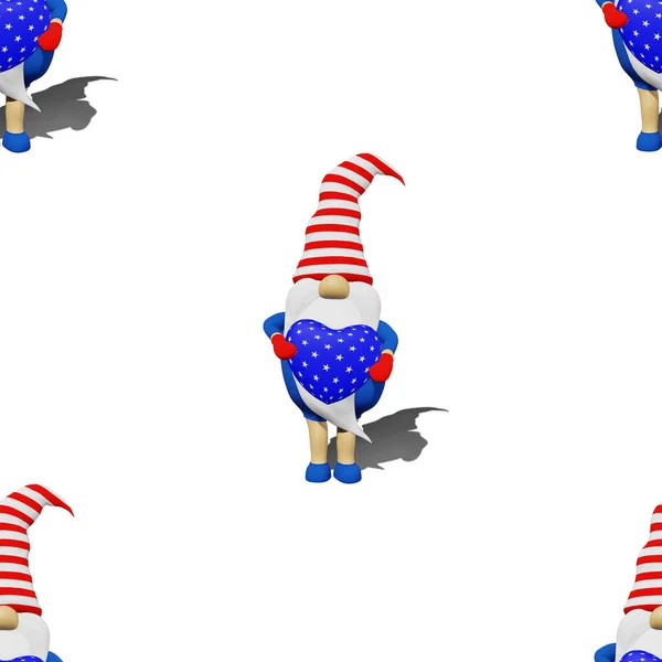 Dzień Niepodległości Stanów Zjednoczonych Gnome Paski Kapelusz Bezszwowy Wzór Cieniem — Zdjęcie stockowe