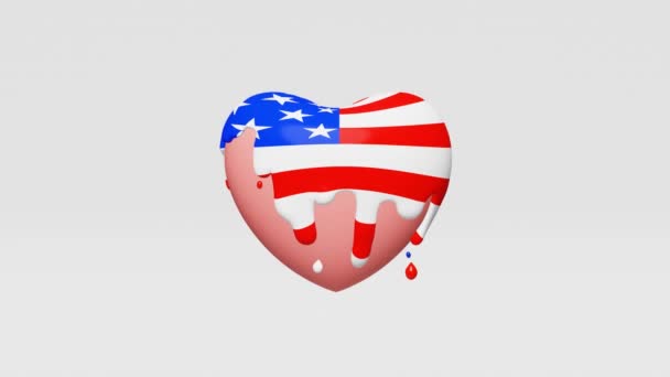 Latiendo Salpicaduras Pintura Corazón Día Independencia Los Estados Unidos Bandera — Vídeos de Stock