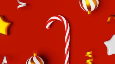 Noel süsü baston şekerleri parlak kurdeleler üç boyutlu animasyon döngüsü kırmızısı. Noel lolipopu karamel çubuğu Festive Xmas Saint Nicholas Günü Kış Dekorasyonu Düz ekran koruyucusu 4K