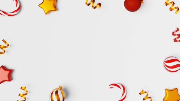 圣诞装饰品糖果球闪亮的彩带3D动画圈白纸复制空间圣诞吉尼斯世界纪录棒棒棒糖圣诞佳节圣尼古拉斯日冬季季节性装饰平铺运动屏保 — 图库视频影像