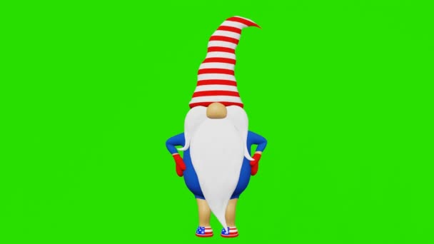 Çizgili Şapkalı Dans Eden Cüce Amerika Birleşik Devletleri Bayrağı Animasyon — Stok video