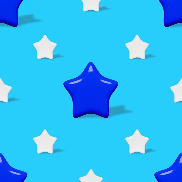 影のシームレスなパターンを持つ青の白い3D星の背景 男の子の寝室の壁紙の装飾7月4日米国フラグお祝いパーティー服生地昇華印刷デザインデジタル紙愛国的なシンボル — ストック写真