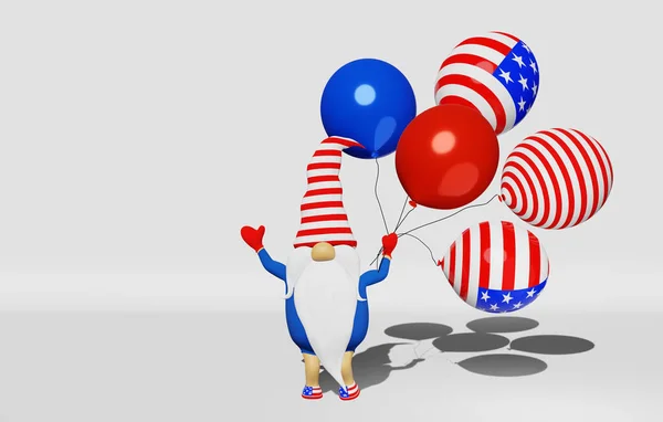 Stany Zjednoczone Dzień Niepodległości Gnome Kapelusz Balony Renderowania Lipca Narodowa — Zdjęcie stockowe