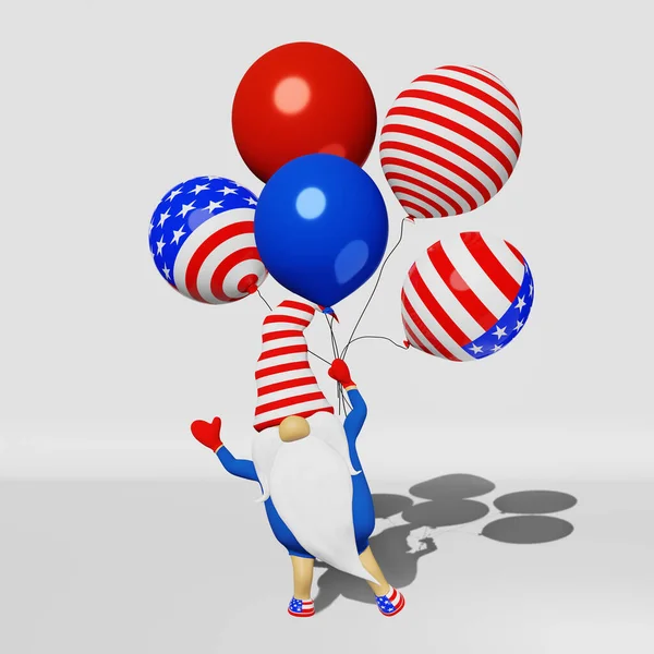 Stany Zjednoczone Dzień Niepodległości Gnome Kapelusz Balony Renderowania Lipca Narodowa — Zdjęcie stockowe