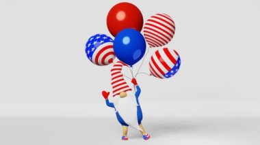 Birleşik Devletler Bağımsızlık Günü cüce şapka balonları 3 boyutlu animasyon döngüsü. 4 Temmuz, ABD bayrak bayrağı parti düzenleyicisi. İşçi bayrağı İskandinav karakteri Amerikan vatanseverlik sembolleri tasarladı
