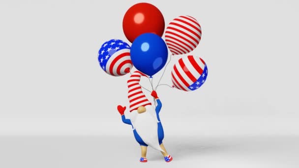 Estados Unidos Día Independencia Sombrero Gnomo Globos Bucle Animación Julio — Vídeos de Stock