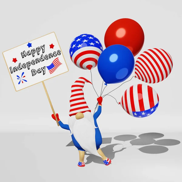 Chapéu Gnomo Dia Independência Dos Estados Unidos Com Balões Tabuleta — Fotografia de Stock
