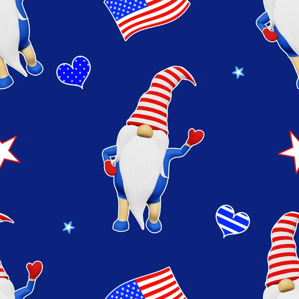 Dzień Niepodległości Stanów Zjednoczonych Gnome Paski Kapelusz Bezszwowy Wzór Lipca — Zdjęcie stockowe