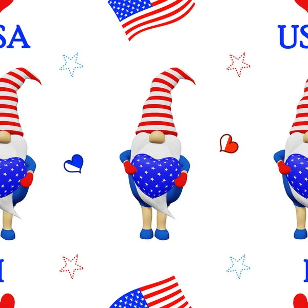 United States Independence Day Gnome Striped Hat Seamless Pattern 4Th — Stock Photo, Image