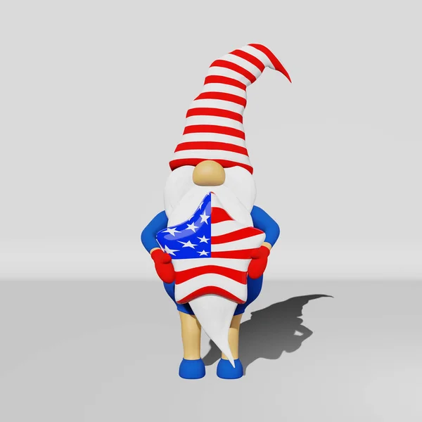 Dia Independência Dos Estados Unidos Gnome Star Striped Hat Rendering — Fotografia de Stock