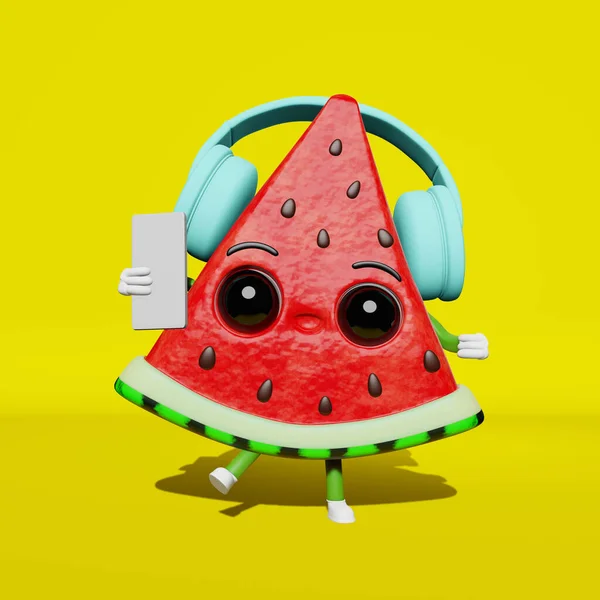 Cool Dancing Watermelon Earphones Listening Music Popsicle Ice Cream Creative — Stock Photo, Image