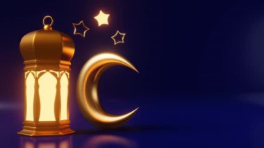 Kurban Bayramı ya da Müslümanların dini bayramı, İslam festivali. Ramazan Bayramı 'nın sonu. Parlak ışık fotokopi alanı koyu mavi zemin animasyon döngüsü grafikleri..