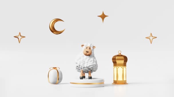 Танцующие Овцы Подиум Жертвоприношение Исламских Праздников Реклама Анимации Lamb Udhiya — стоковое видео