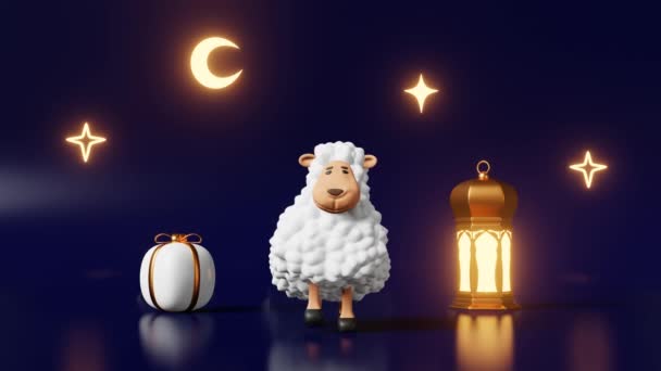 舞羊动物祭祀伊斯兰节日广告3D动画Lamb Udhiya Qurbani Ramadan Raya Hari Mawlid销售 穆斯林节日期间宰牲节元宵节慷慨施舍 — 图库视频影像