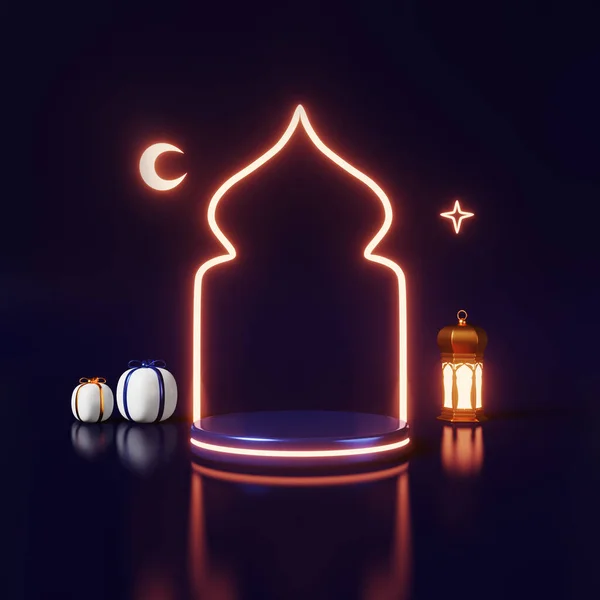 Islamic Podium Glowing Scene Ramadan Product Advertising Rendering Eid Adha — Stock Photo, Image