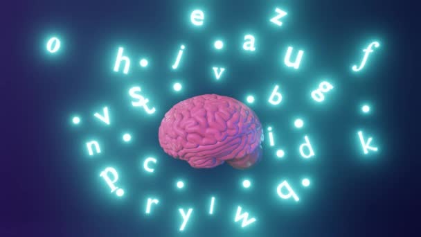 Aprendizaje Inglés Mejora Fluidez Idiomas Extranjeros Cerebro Humano Letras Brillantes — Vídeo de stock