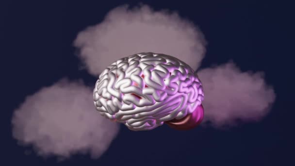 雲の中の人間の脳は創造的な現代アート3Dアニメーション4K 精神衛生意識障害マインドフルネス認知発達マインドウェルビーイング不安うつ病疲労感情的な燃え尽き — ストック動画