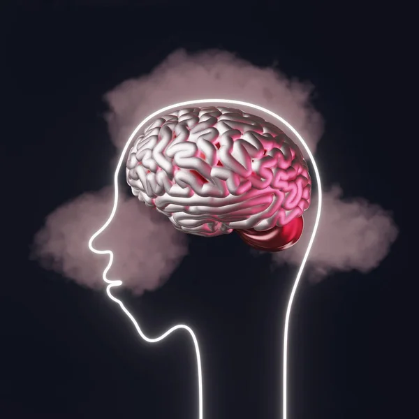 Human head brain pop up thought cloud 3d rendering creative art.Mental health Psychology Criticism Disorder Low self-esteem Stress Mindfulness Anxiety Depression Emotional burnout Traumatic experience