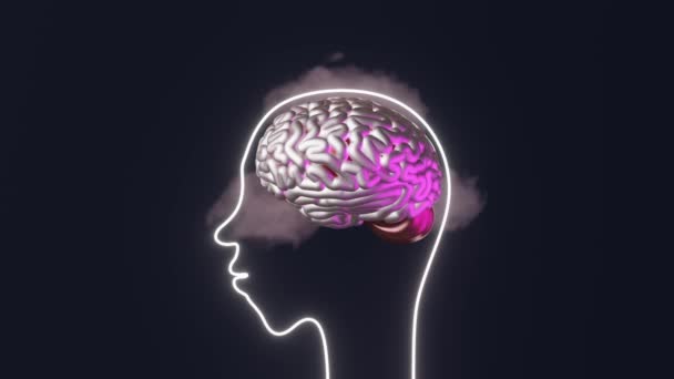 Ανθρώπινο Κεφάλι Εγκεφάλου Pop Σκέψη Σύννεφο Animation Δημιουργική Τέχνη Ψυχική — Αρχείο Βίντεο