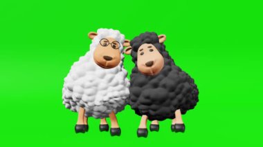 Two cute sheep friends rhythmically dance 3d animation. Friendship Day. Children party invitation Adorable funny cartoon lambs fellows greeting footage Kids dancing music motion graphic Ewes soulmates