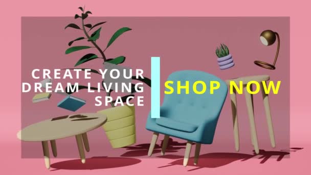 Home Decor Sale Advertising Creëer Droom Woonruimte Shop Tekst Animatie — Stockvideo