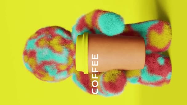 可爱的彩虹雪莱咖啡杯3D动画垂直推进视频画面咖啡去商店打折创意销售五彩缤纷的广告热饮带走吧 当代流行社交媒体内容 — 图库视频影像