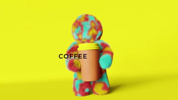 Carino Arcobaleno Yeti Tazza Caffè Animazione Movimento Grafico Caffè Andare — Video Stock