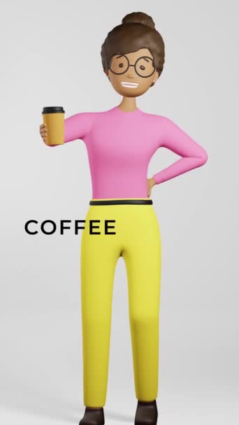 Young African American Woman Barista Coffee Cup Animation Vertical Video — Stock Video