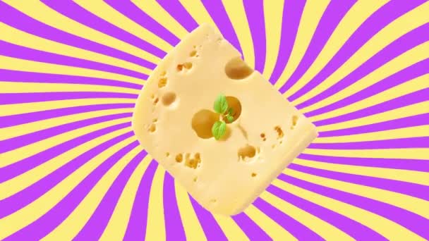 Creativul Brânză Oprește Mișcarea Grafică Fundalului Colorat Piesă Brânză Tare — Videoclip de stoc