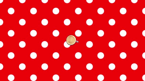 Schwimmende Kaffeetasse Heißgetränk Stop Motion Animation Polka Dot Hintergrund Energie — Stockvideo