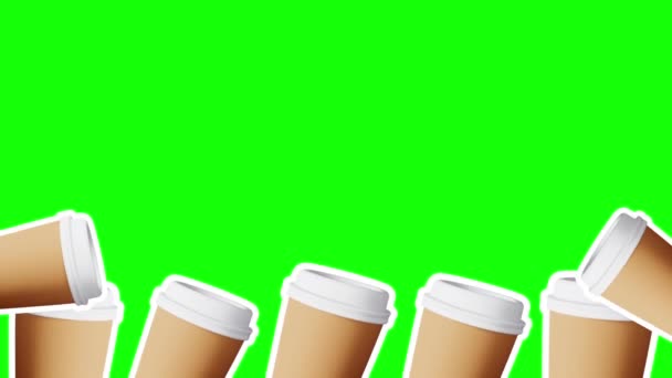 コーヒーカップ豆クロマキーグリーンスクリーンの背景をポップアップ フローティングホットドリンクストップアニメーショントランジションブログオープナーコーヒーバーショップ販売割引ブランド広告ソーシャルメディア広告デザイン — ストック動画