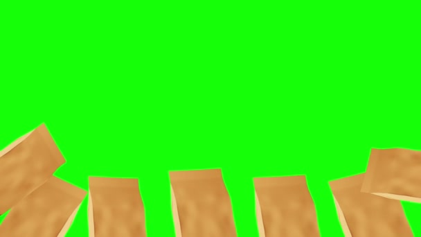 Вигулькніть Кавовий Мішок Квасолею Фоні Зеленого Екрану Плавучі Пакети Зупиняють — стокове відео