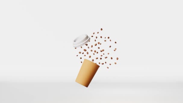 Kahve Patlaması Boyutlu Animasyon Yüzen Kağıt Kahve Fincanı Beyaz Kapaklı — Stok video